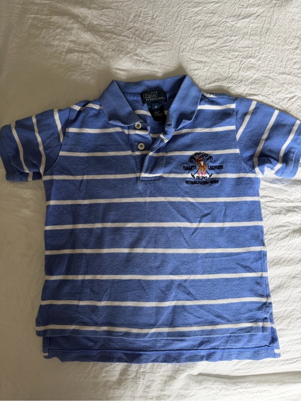 Ralph Lauren Boys Blue and White Striped Polo Shirt